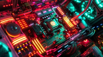 Fantasy neon computer system unit. Generative Ai