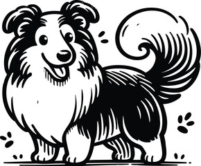 Fototapeta premium collie dog in cute animal doodle cartoon, children mascot drawing, outline, 