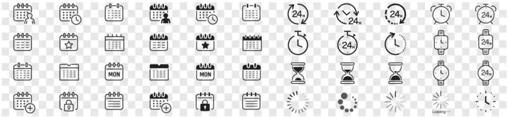 Time Clock liner Icons collection vector - obrazy, fototapety, plakaty