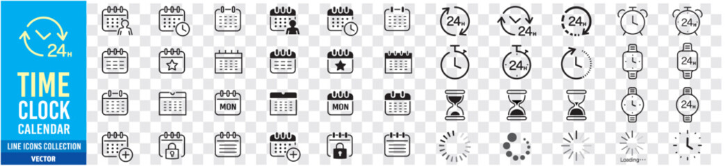 Time Clock liner Icons collection vector