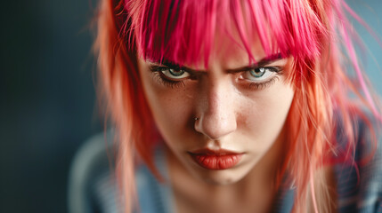 Close-Up Portrait of teenager girl With Pink Hair