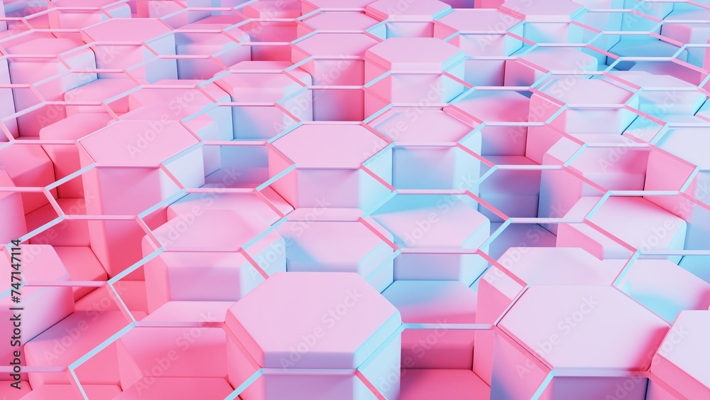 Poster Stylized, geometric shapes forming a simplified blockchain..