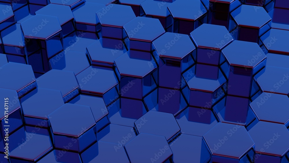 Poster Stylized, geometric shapes forming a simplified blockchain..