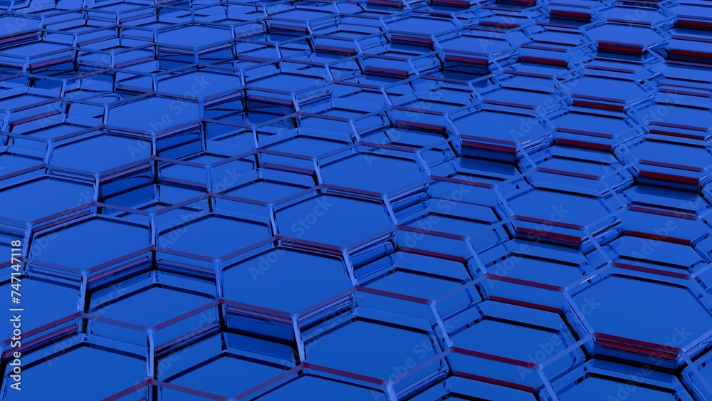 Poster Stylized, geometric shapes forming a simplified blockchain..