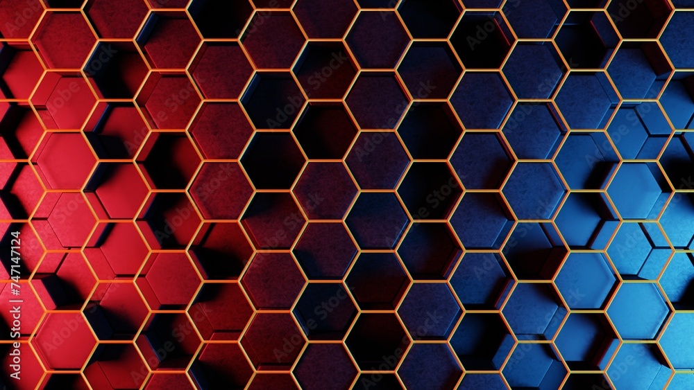 Poster Stylized, geometric shapes forming a simplified blockchain..