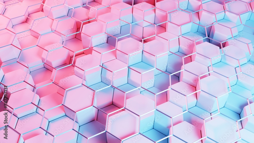 Poster Stylized, geometric shapes forming a simplified blockchain..