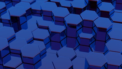 Stylized, geometric shapes forming a simplified blockchain..