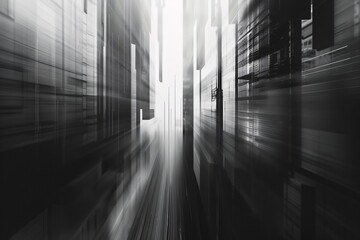 Abstract motion blur of city buildings in monochrome