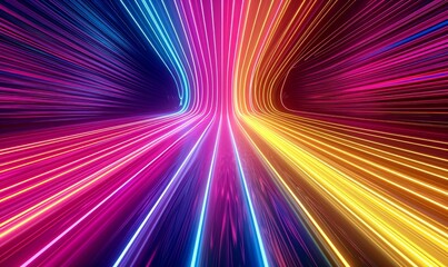 3d render, abstract background with colorful spectrum. Bright pink yellow neon rays and glowing lines, Generative AI