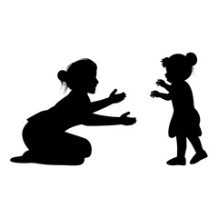 cute mother and daughter silhouette