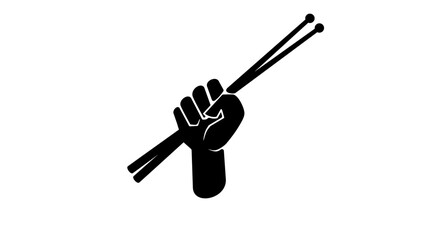 Percussion mallets in a hand, black isolated silhouette