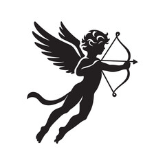Cupid's Embrace: A Delicate Silhouette - Symbolizing Love, Romance, and the Magic of Connection in Elegant Form. Vector Cupid, Cupid Silhouette.