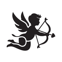 Cupid's Embrace: A Delicate Silhouette - Symbolizing Love, Romance, and the Magic of Connection in Elegant Form. Vector Cupid, Cupid Silhouette.