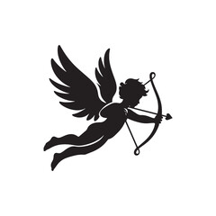 Cupid's Embrace: A Delicate Silhouette - Symbolizing Love, Romance, and the Magic of Connection in Elegant Form. Vector Cupid, Cupid Silhouette.