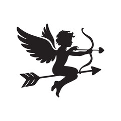 Cupid's Embrace: A Delicate Silhouette - Symbolizing Love, Romance, and the Magic of Connection in Elegant Form. Vector Cupid, Cupid Silhouette.