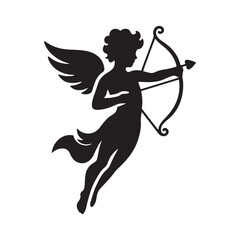 Fototapeta premium Cupid's Embrace: A Delicate Silhouette - Symbolizing Love, Romance, and the Magic of Connection in Elegant Form. Vector Cupid, Cupid Silhouette.