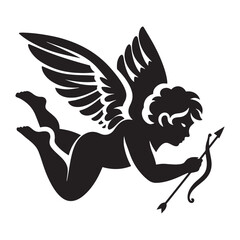 Cupid's Embrace: A Delicate Silhouette - Symbolizing Love, Romance, and the Magic of Connection in Elegant Form. Vector Cupid, Cupid Silhouette.