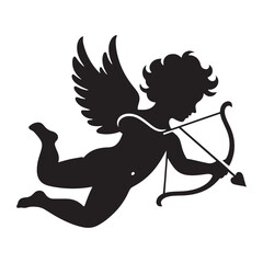 Cupid's Embrace: A Delicate Silhouette - Symbolizing Love, Romance, and the Magic of Connection in Elegant Form. Vector Cupid, Cupid Silhouette.