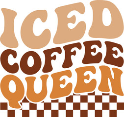Iced coffee queen Retro T-shirt, Boho Coffee, Wavy Shirt, Coffee Smiley Face, Coffee Mama, Funny Shirt, Aesthetic trendy, Retro wavy, Cut File For Cricut And Silhouette