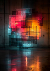 Fototapeta premium Futuristic Neon Light Installation Art, Abstract Geometric Illumination, created with Generative AI technology