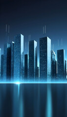 Modern city with sky scraper buildings and highways from above 3D imaginative rendering in night    - obrazy, fototapety, plakaty