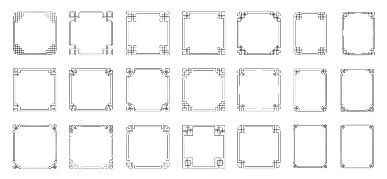 Set of Chinese frame. Traditional Asian pattern. Japanese, Korean and Chinese