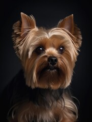 Yorkshire terrier puppy on a dark background in the studio