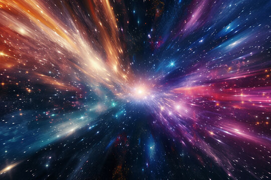 Luminous ribbons of light intertwining towards the gravitational singularity amidst interstellar dust clouds and cosmic phenomena.