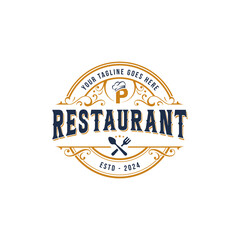 Creative vintage restaurant logo. vector letter P café, restaurant logo