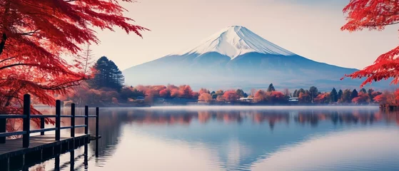 Photo sur Plexiglas Mont Fuji Panorama view of Mountain fuji in Japan during cherry blossom spring season