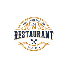 Creative vintage restaurant logo. vector letter N café, restaurant logo