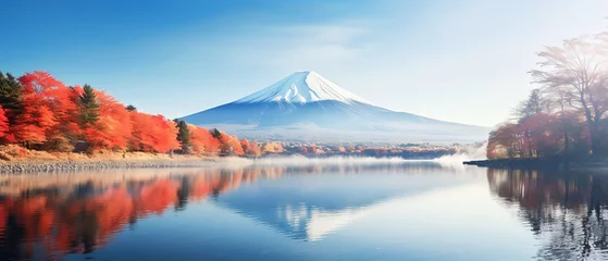 Papier peint adhésif Mont Fuji Panorama view of Mountain fuji in Japan during cherry blossom spring season