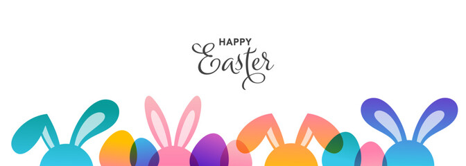 Modern colorful Easter bunnies concept design. Happy Easter background with rabbits and Easter eggs, vector illustration