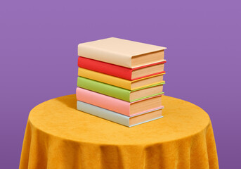 Stack of color books for learning, university studies. Knowledge and concept of office work.