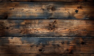 Old brown rustic dark grunge wooden timber wall or floor or table texture - oak wood background banner, with vignette Generative AI