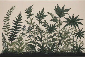 Silhouettes of beautiful plants on canvas.
