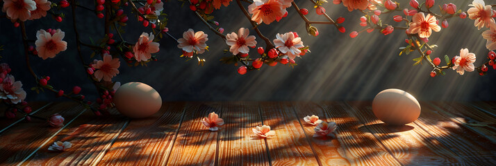 Different stylish flowers tree eggs falling down unique wood floor background illustrations