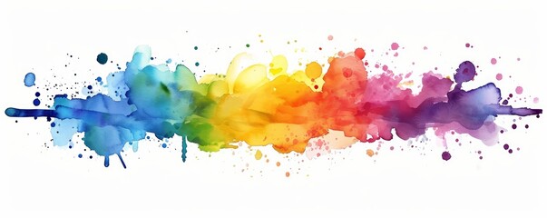 Abstract colorful rainbow color painting illustration banner long. watercolor blobs blob splashes, isolated on white background. Generative AI