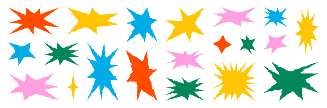 Set of jagged irregular stars shape. Cut out of paper for collages. Grunge elements for design. Vector isolated illustration.
