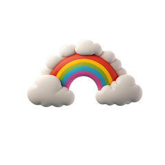 Serenely Floating in the Sky: A Whimsically Illustrated Rainbow Arching Amongst Pillowy White Clouds, Embodying Nature's Diverse Spectrum of Light and Color