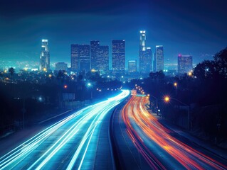 Fototapeta na wymiar City Lights: Urban Nighttime Rush in Downtown Metropolis