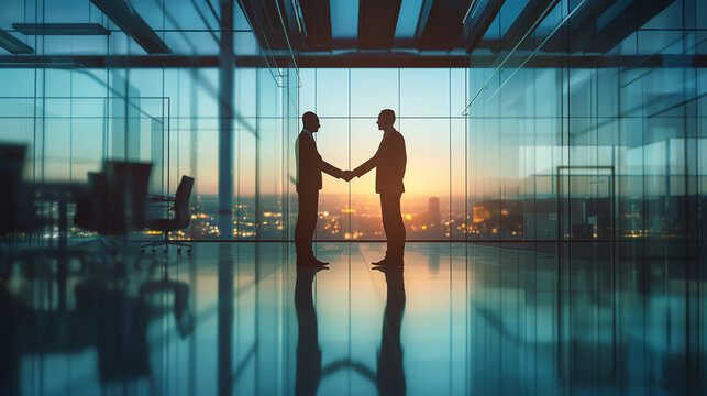 Business Professionals Shaking Hands In A Modern Office Setting