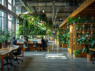 Eco-Friendly Co-Working Space with Plant Dividers

