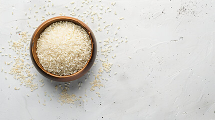 Bowl with rice on white background. Natural food