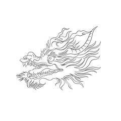 Oriental Chinese vector dragon head. Traditional symbol of the Chinese zodiac. The serpent dragon is made in a linear hand-drawn style.