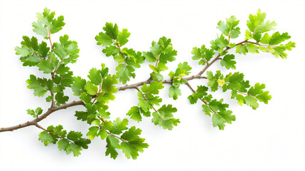 Fototapeta na wymiar Branch of fresh green oak leaves isolated on white