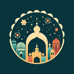 illustration of a Arabic mosque in the Ramadan night vector background design Arabian culture