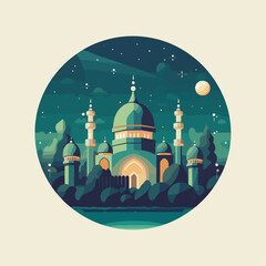 illustration design vector of mosque Islamic months celebrating Ramadan night logo badge high quality graphic 