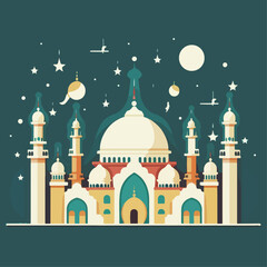 logo badge emblem symbol mosque and Beautiful stars in the sky during Ramadan night vector illustration