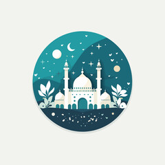 islamic Muslim mosque in blue Ramadan theme graphic design vector illustration high quality logo badge background